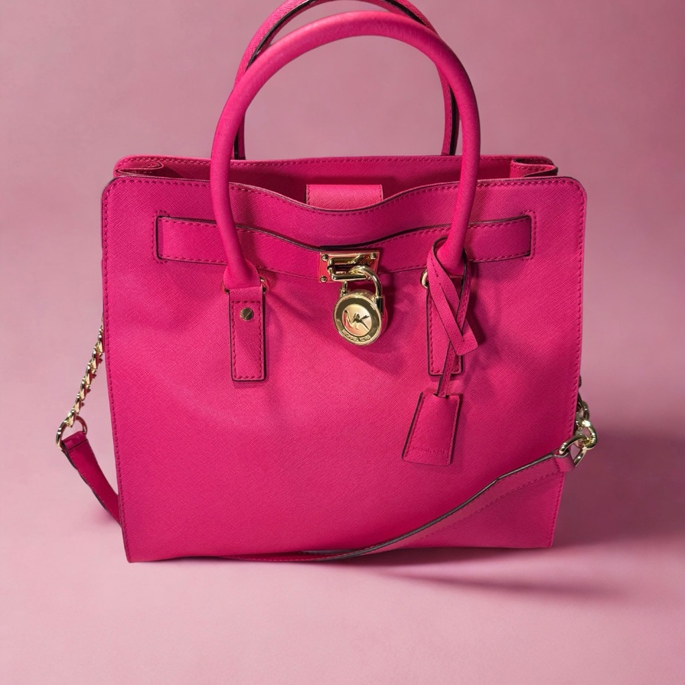 New Michael Kors Large Hamilton Raspberry Pink Saffiano Leather Purse Handbag